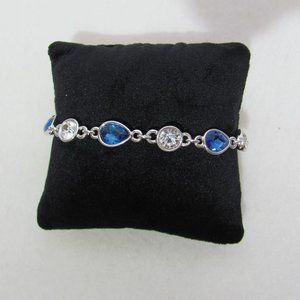 Silvertone Blue Teardrop Pull Cord Bracelet